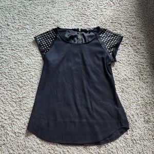 Express Extra Small Black Gold Blouse Shirt Stretch Top Stud Simply Irresistible